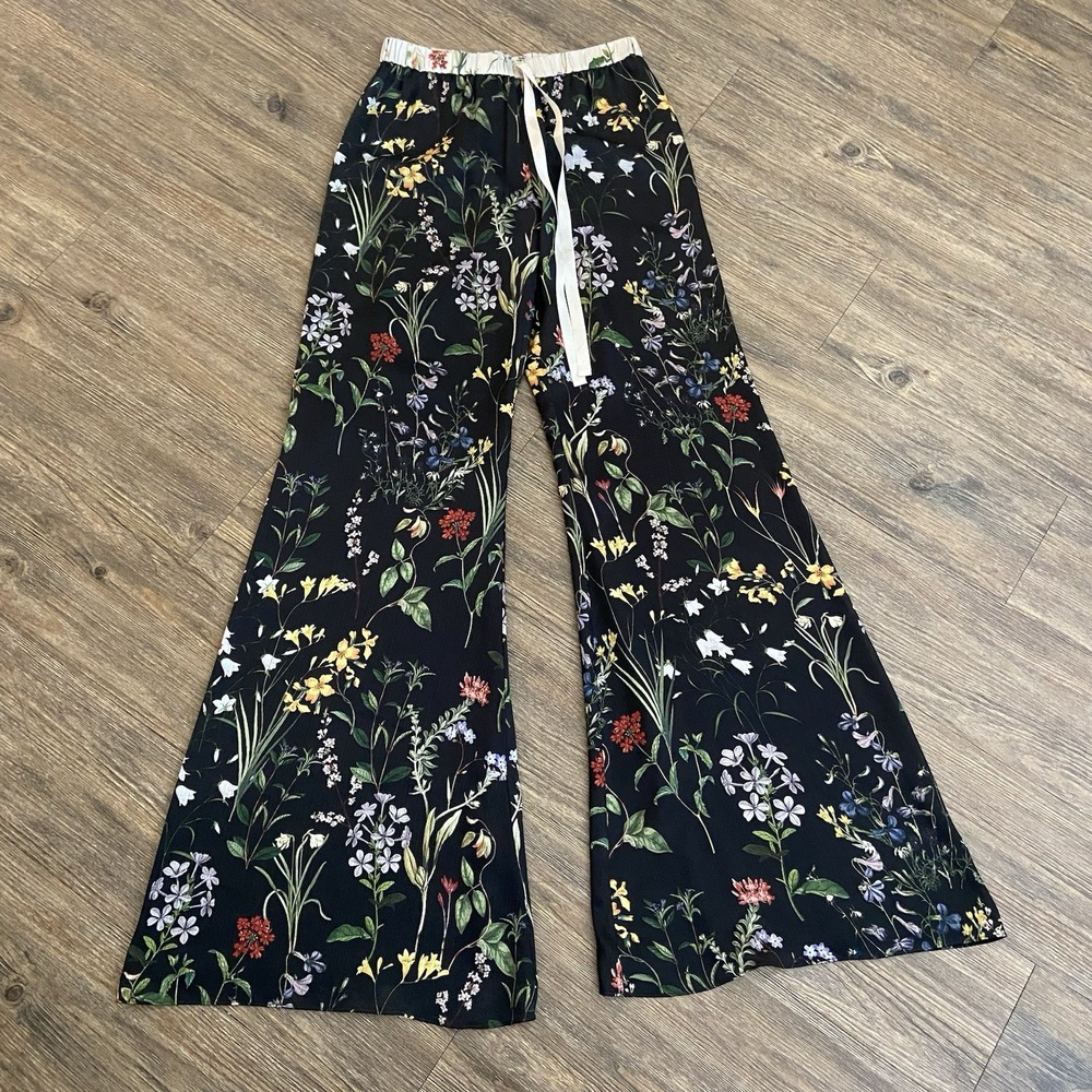 ALEXIS INTERMIX PEARSON BLACK FLORAL BOTANICAL FLARE PANTS XS